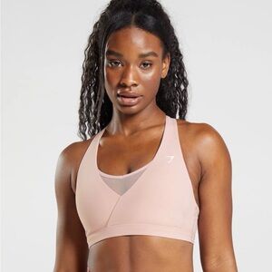 Women’s Gymshark Crossover Sports Bra- Racerback, Pink, Removable Padding, M